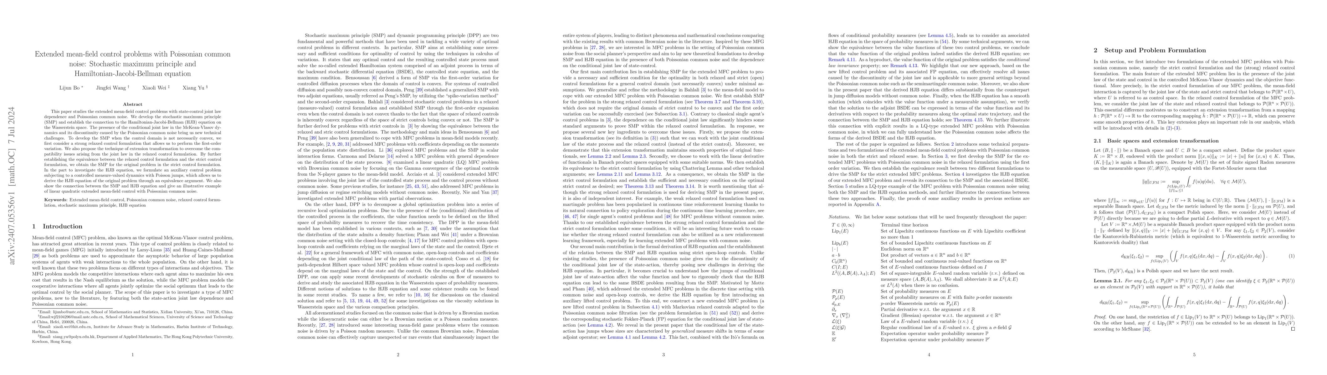 Thumbnail for Extended mean-field control problems with Poissonian common noise:
  Stochastic maximum principle and Hamiltonian-Jacobi-Bellman equation