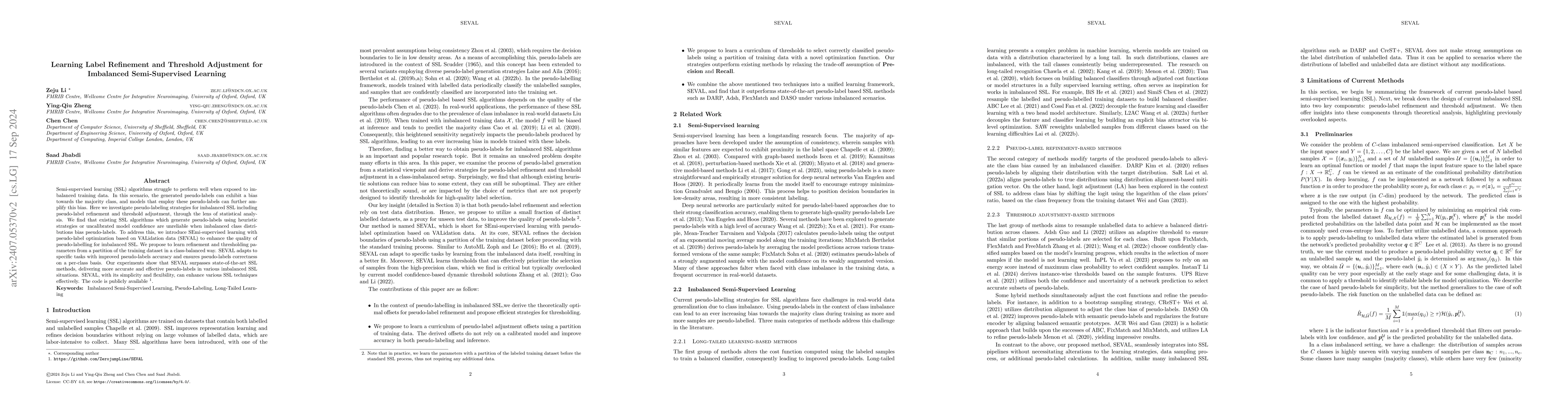 Thumbnail for Learning Label Refinement and Threshold Adjustment for Imbalanced
  Semi-Supervised Learning