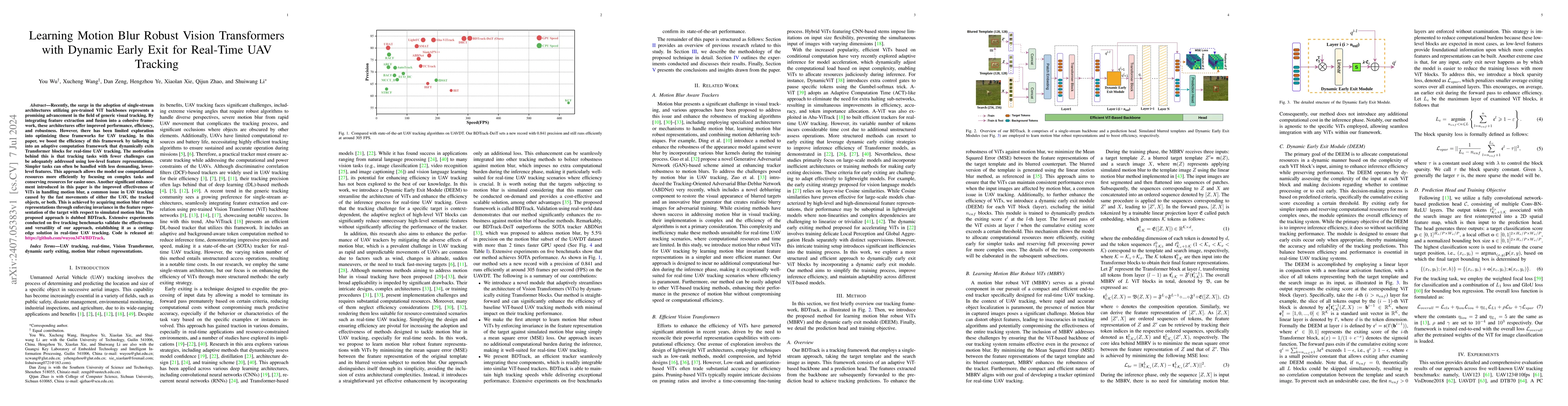 Thumbnail for Learning Motion Blur Robust Vision Transformers with Dynamic Early Exit
  for Real-Time UAV Tracking
