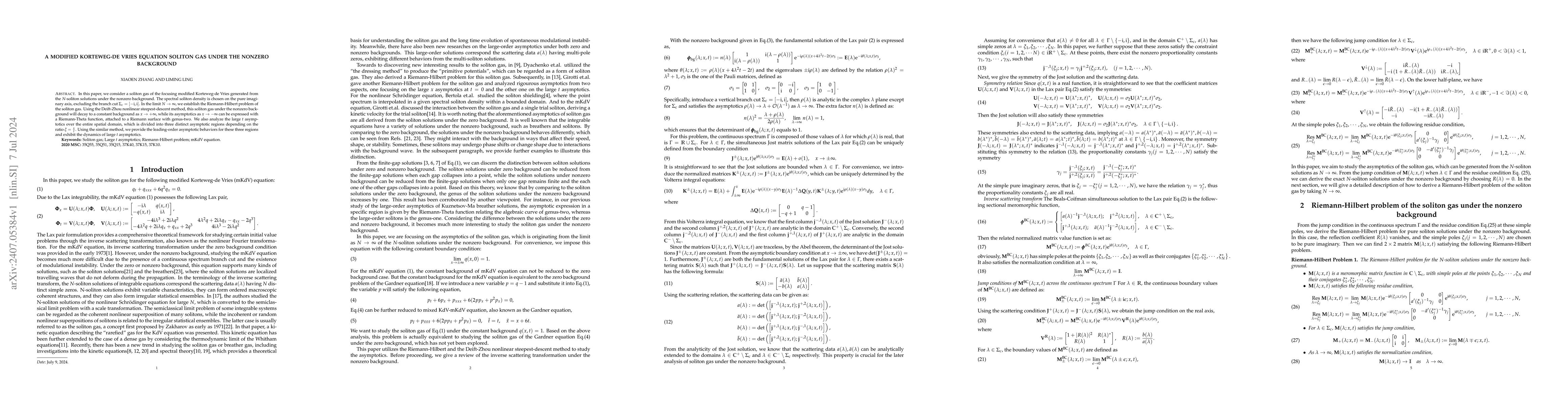 Thumbnail for A modified Korteweg-de Vries equation soliton gas under the nonzero
  background