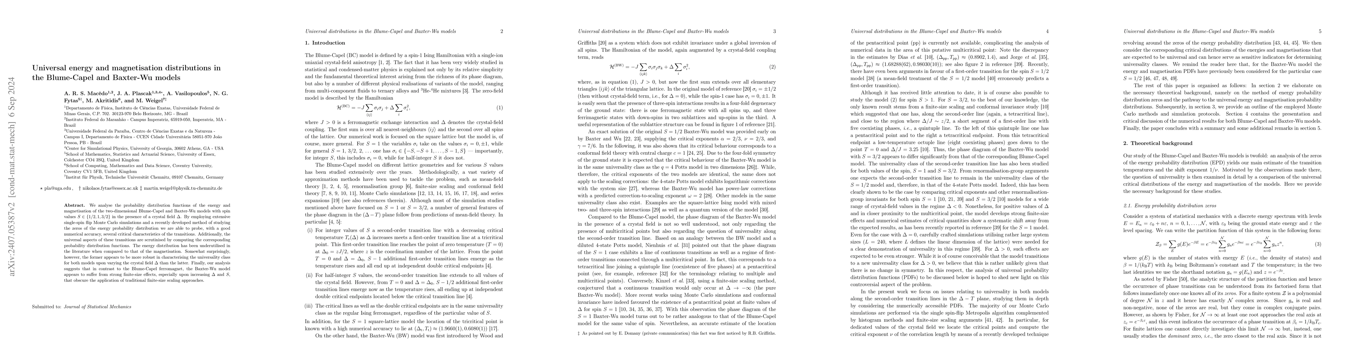 Thumbnail for Universal energy and magnetisation distributions in the Blume-Capel and
  Baxter-Wu models