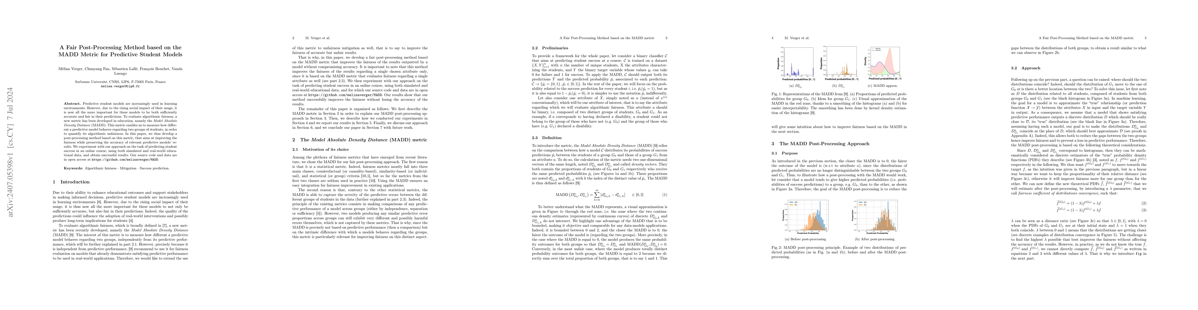 Thumbnail for A Fair Post-Processing Method based on the MADD Metric for Predictive
  Student Models