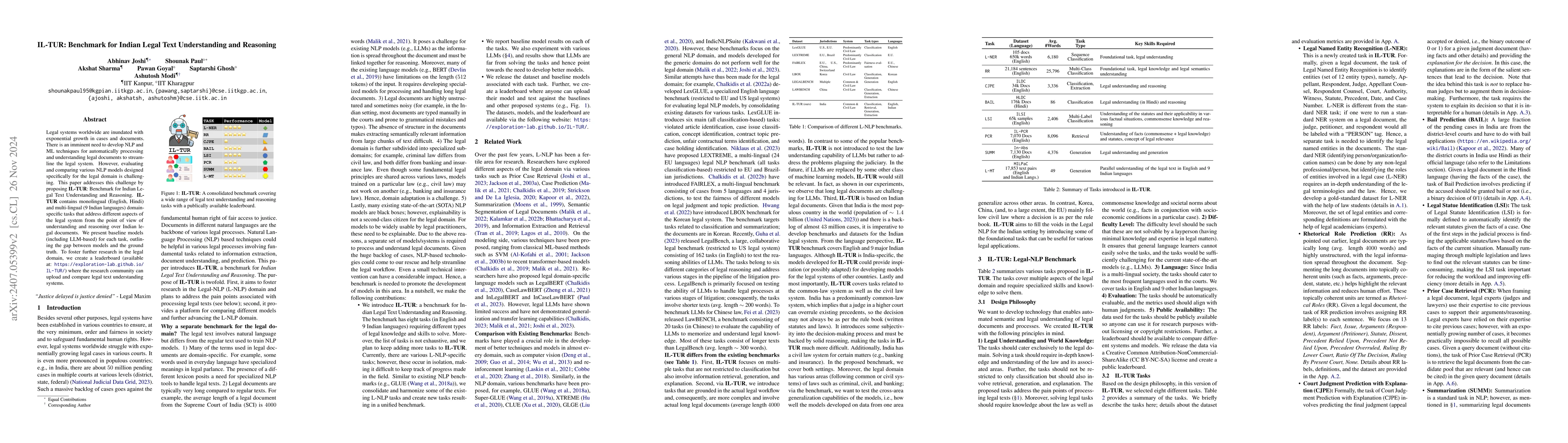 Thumbnail for IL-TUR: Benchmark for Indian Legal Text Understanding and Reasoning
