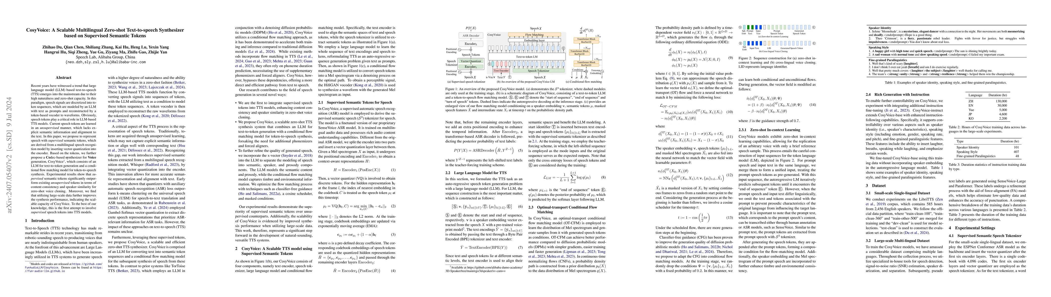 Thumbnail for CosyVoice: A Scalable Multilingual Zero-shot Text-to-speech Synthesizer
  based on Supervised Semantic Tokens