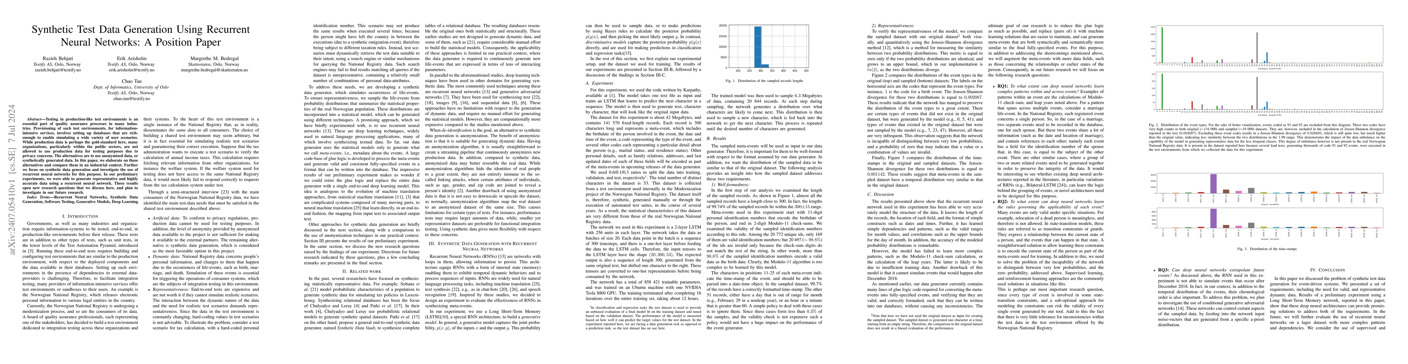 Thumbnail for Synthetic Test Data Generation Using Recurrent Neural Networks: A
  Position Paper