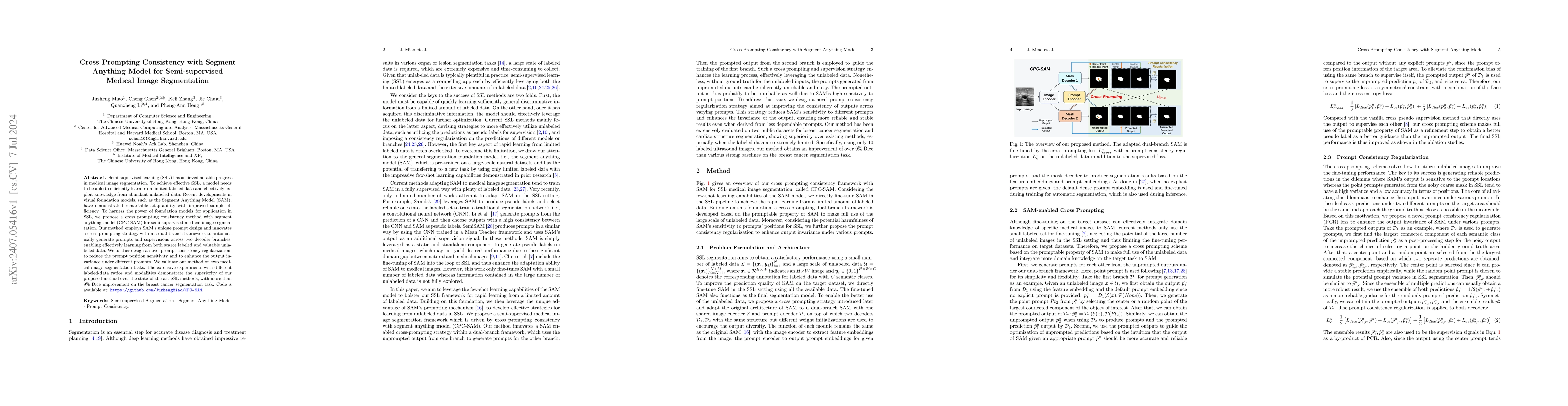 Thumbnail for Cross Prompting Consistency with Segment Anything Model for
  Semi-supervised Medical Image Segmentation