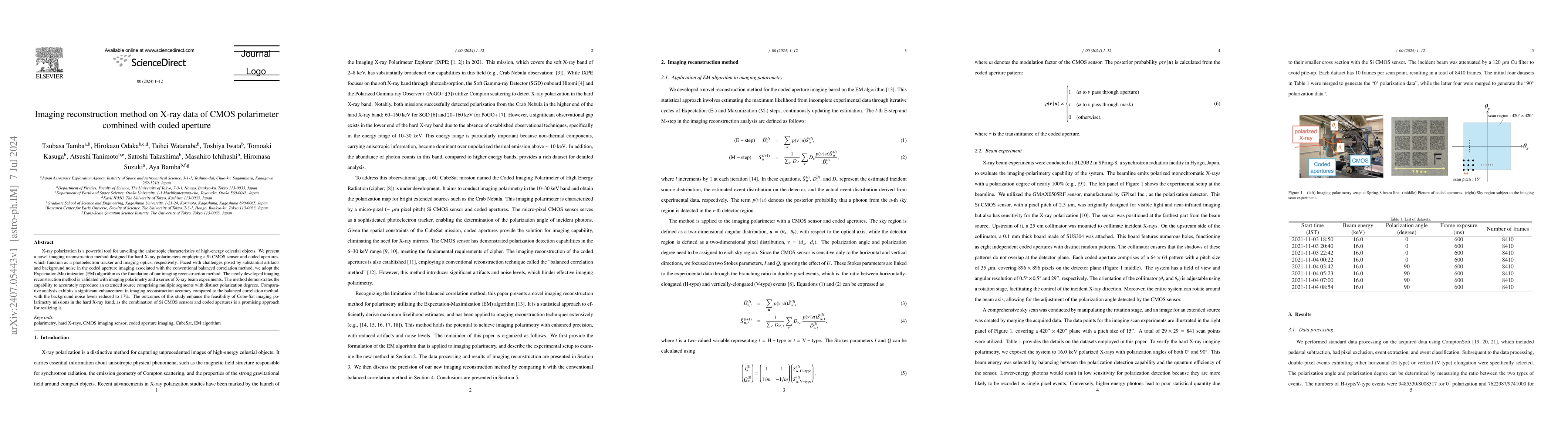 Thumbnail for Imaging reconstruction method on X-ray data of CMOS polarimeter combined
  with coded aperture