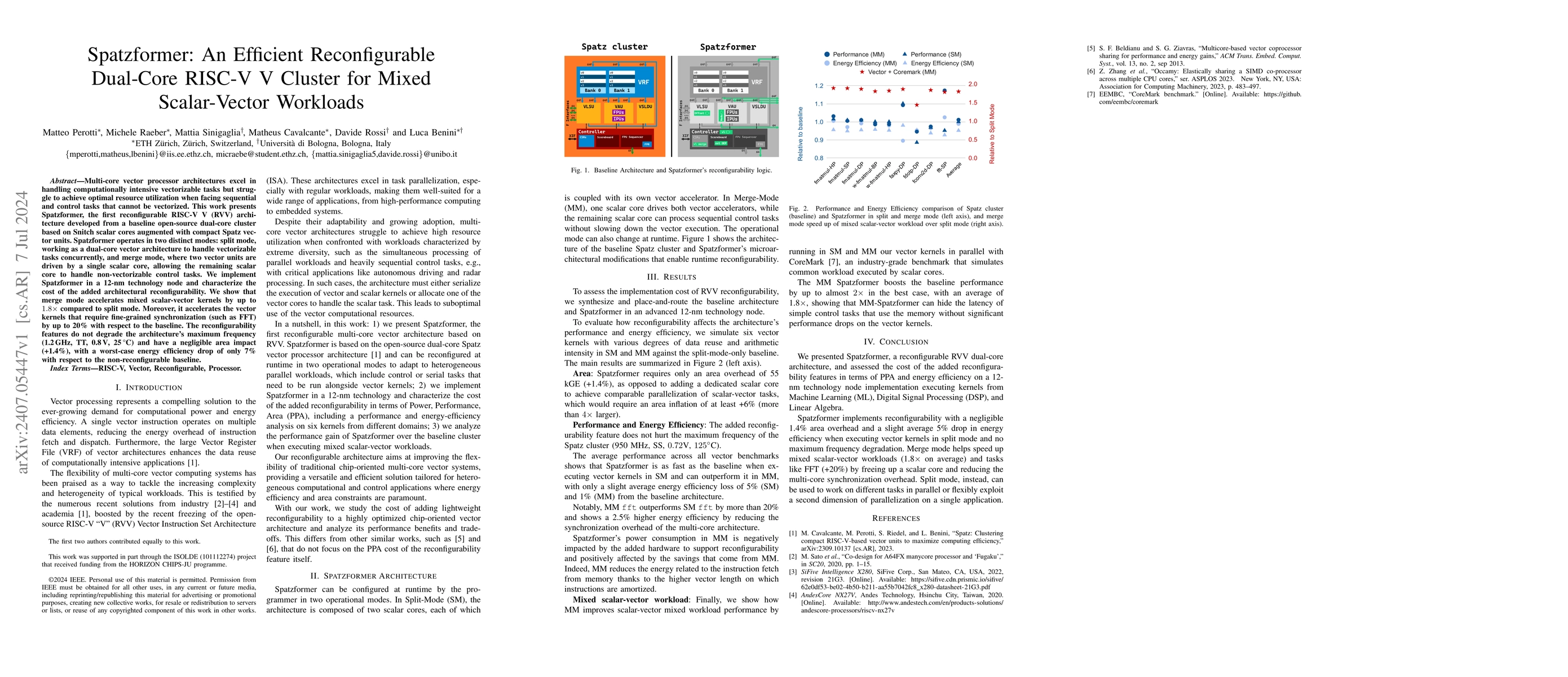 Thumbnail for Spatzformer: An Efficient Reconfigurable Dual-Core RISC-V V Cluster for
  Mixed Scalar-Vector Workloads