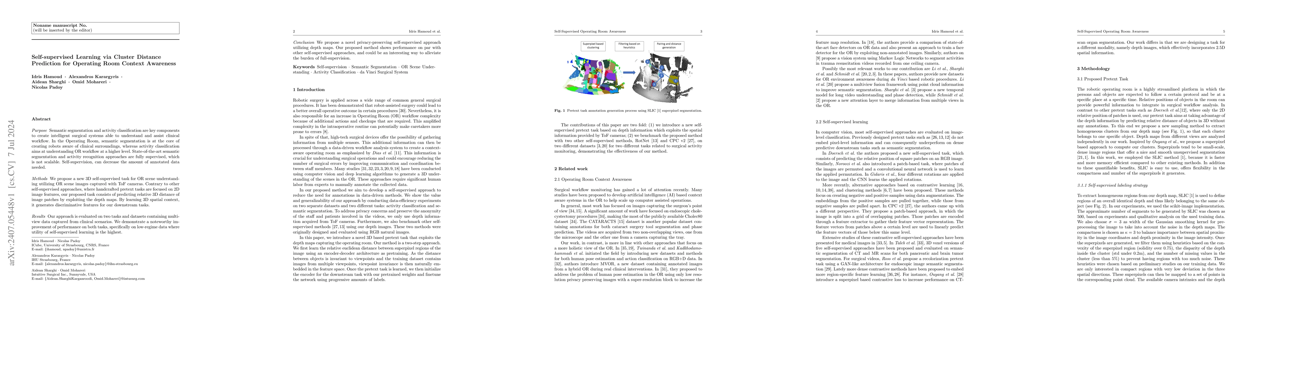 Thumbnail for Self-supervised Learning via Cluster Distance Prediction for Operating
  Room Context Awareness