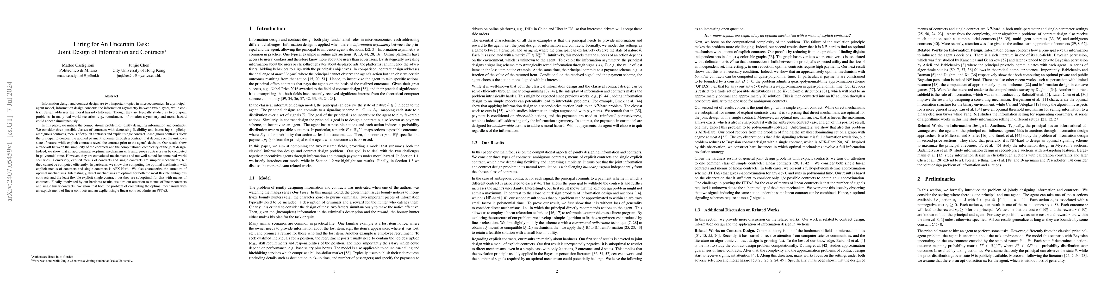 Thumbnail for Hiring for An Uncertain Task: Joint Design of Information and Contracts