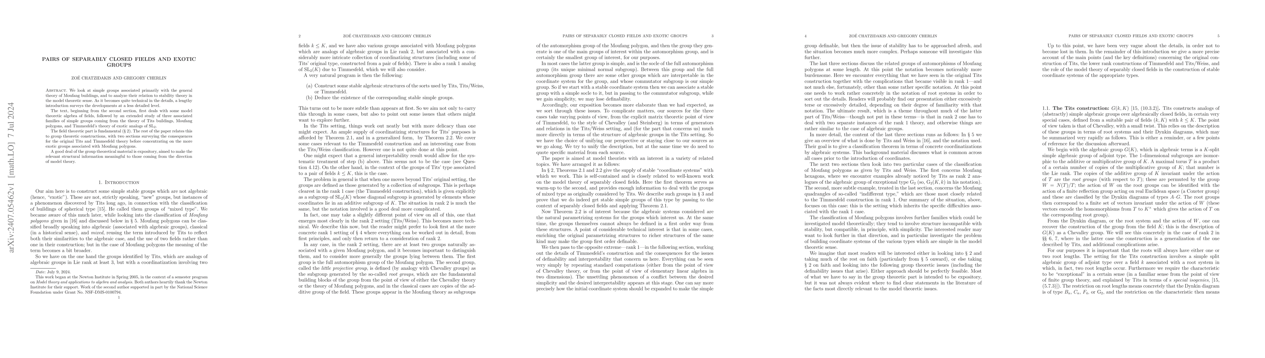 Thumbnail for Pairs of separably closed fields and exotic groups