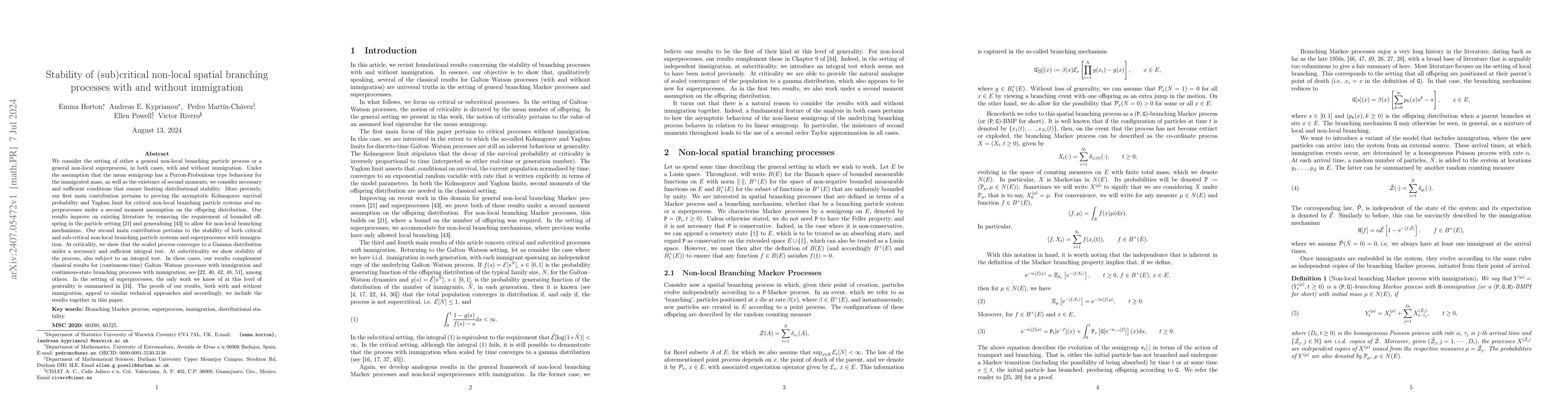 Thumbnail for Stability of (sub)critical non-local spatial branching processes with
  and without immigration