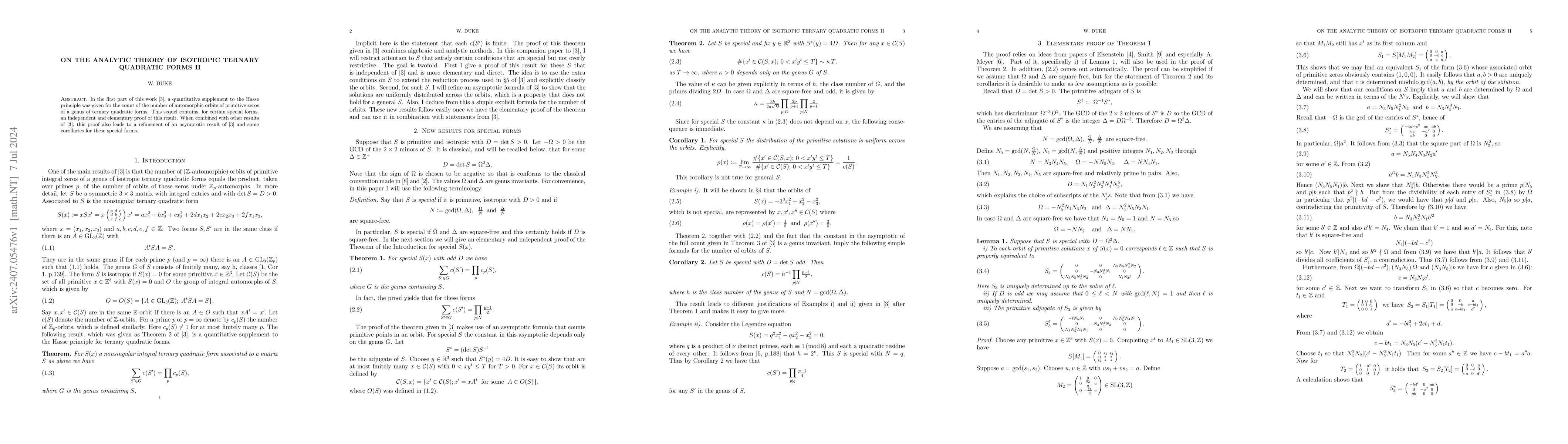Thumbnail for On the analytic theory of isotropic ternary quadratic forms II