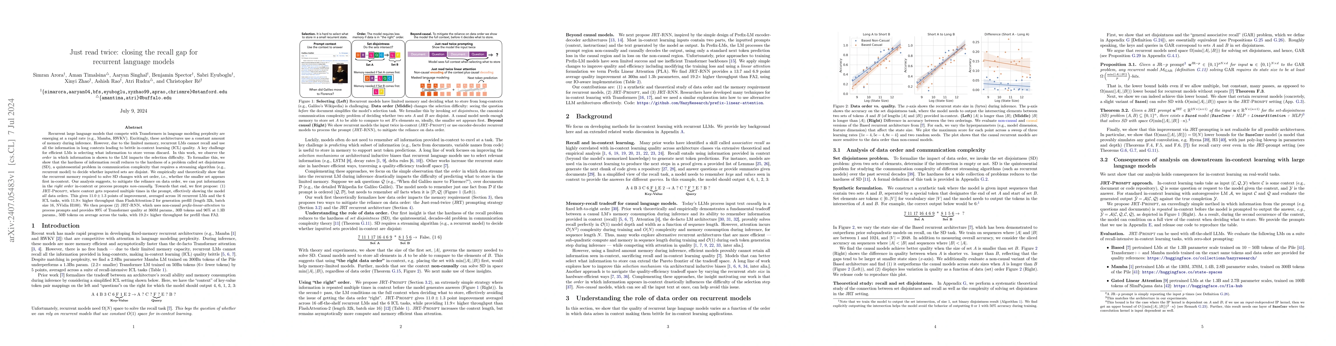 Thumbnail for Just read twice: closing the recall gap for recurrent language models