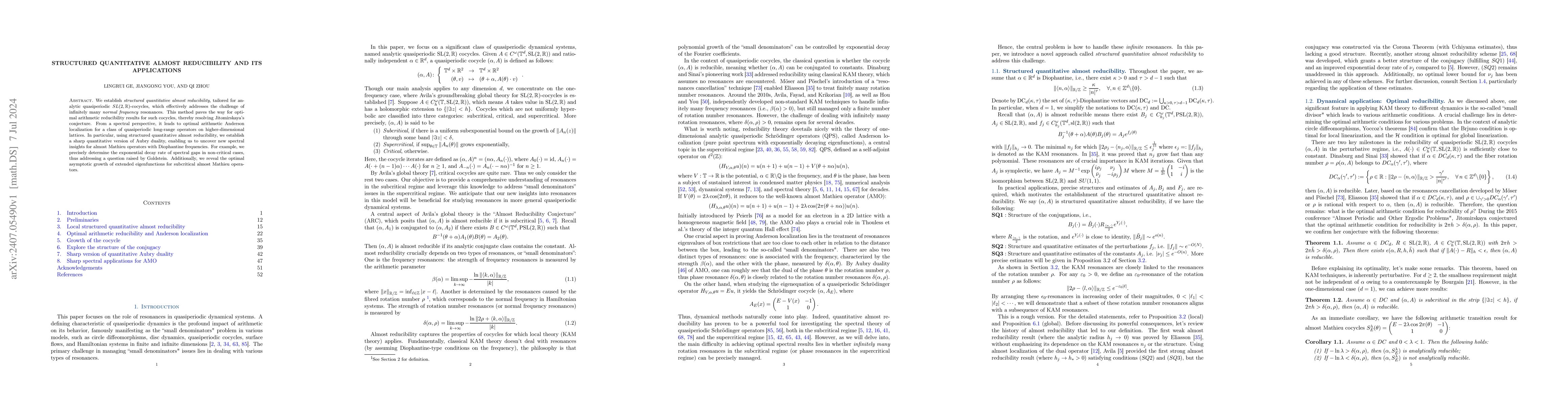 Thumbnail for Structured quantitative almost reducibility and its applications