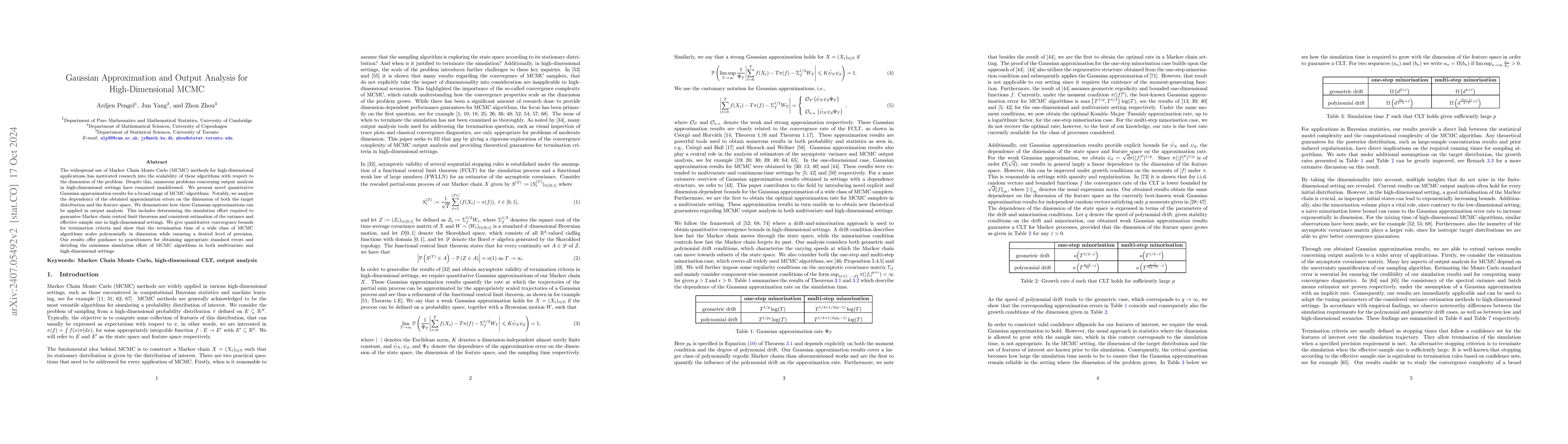 Thumbnail for Gaussian Approximation and Output Analysis for High-Dimensional MCMC