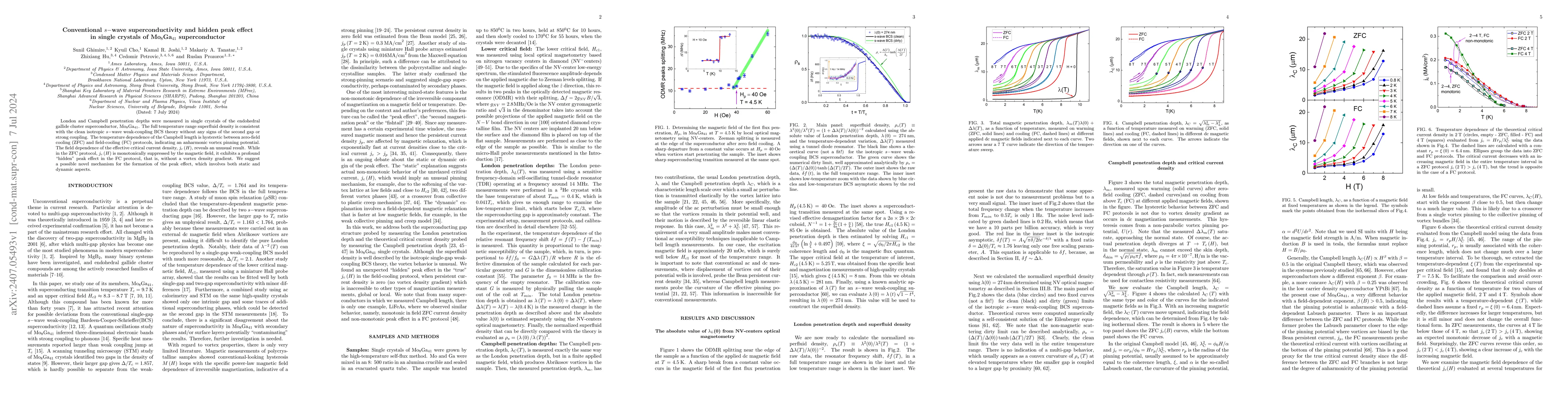 Thumbnail for Conventional s-wave superconductivity and hidden peak effect in single
  crystals of Mo$_8$Ga$_41$ superconductor