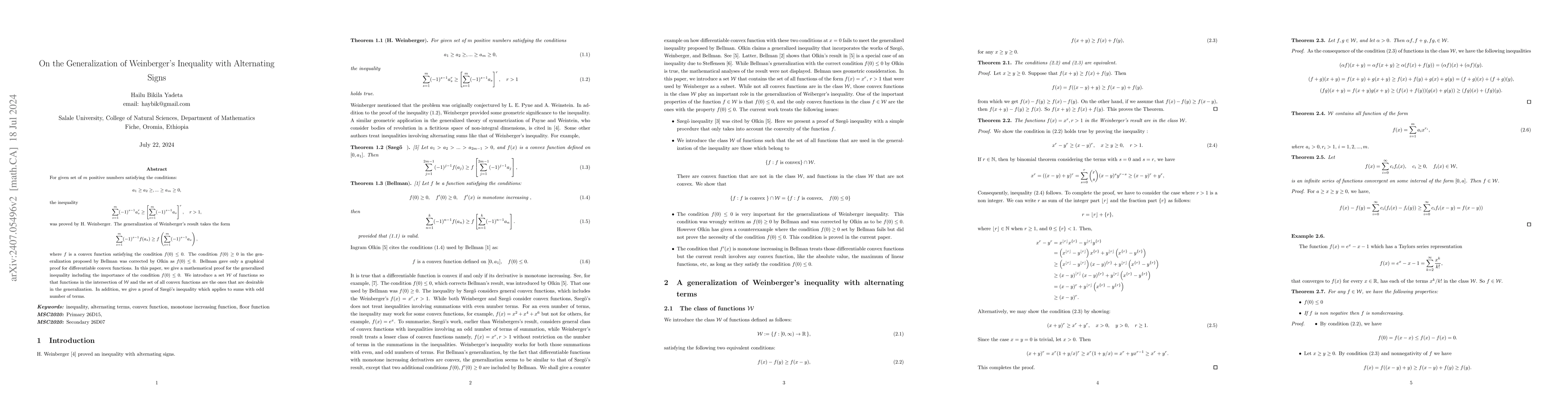 Thumbnail for On the Generalization of Weinberger's Inequality with Alternating Signs