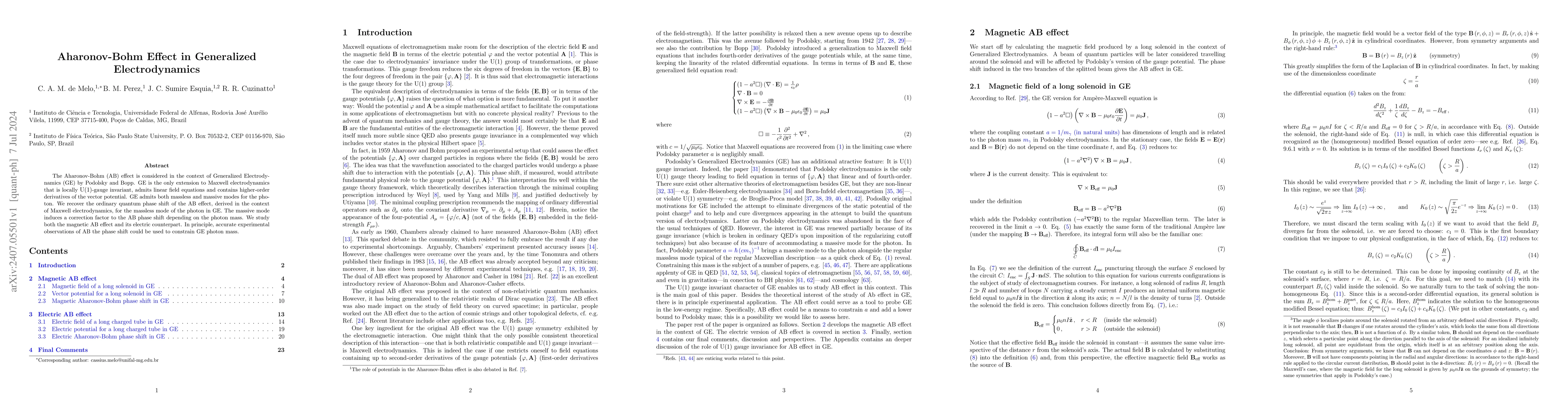 Thumbnail for Aharonov-Bohm Effect in Generalized Electrodynamics