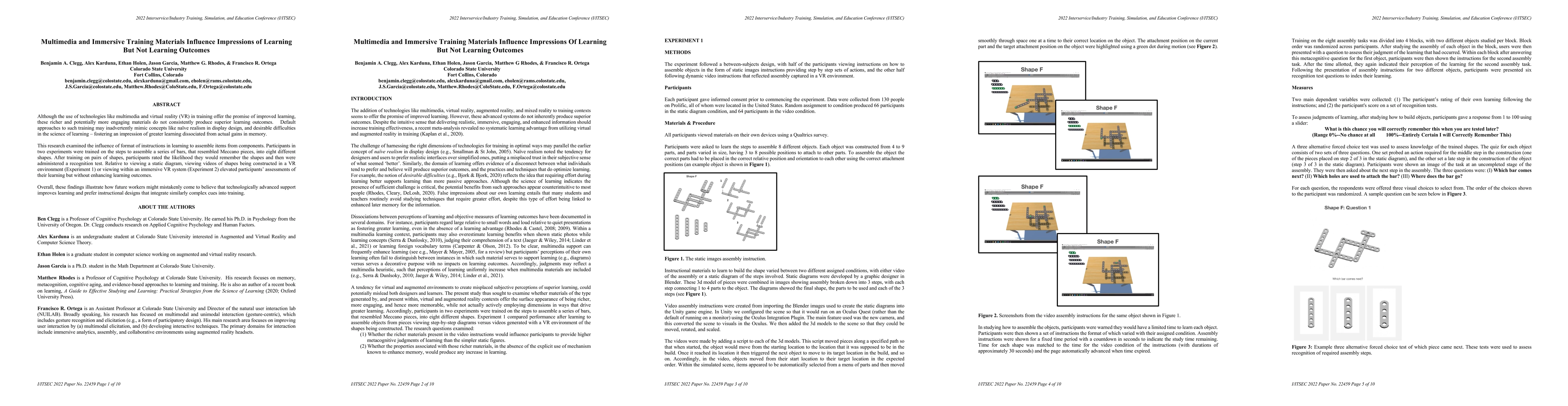 Thumbnail for Multimedia and Immersive Training Materials Influence Impressions of
  Learning But Not Learning Outcomes