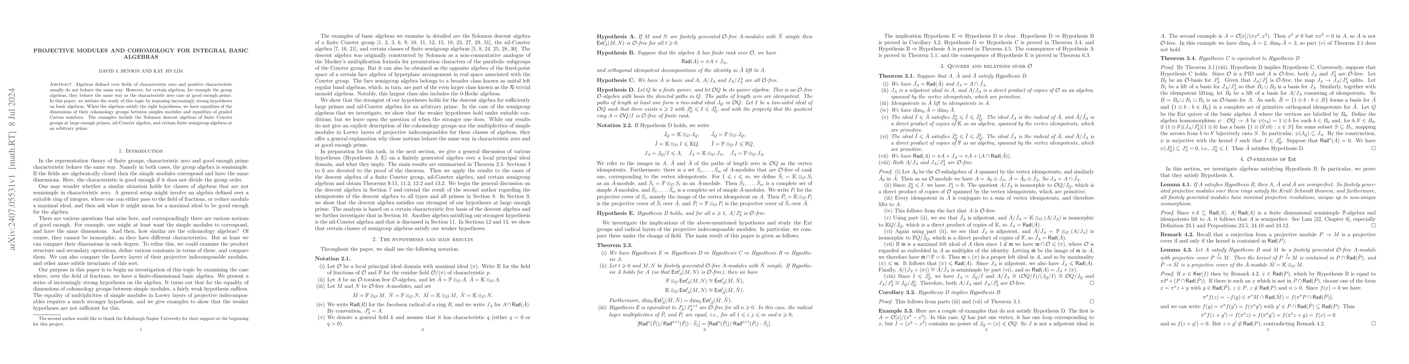 Thumbnail for Projective Modules and Cohomology for Integral Basic Algebras