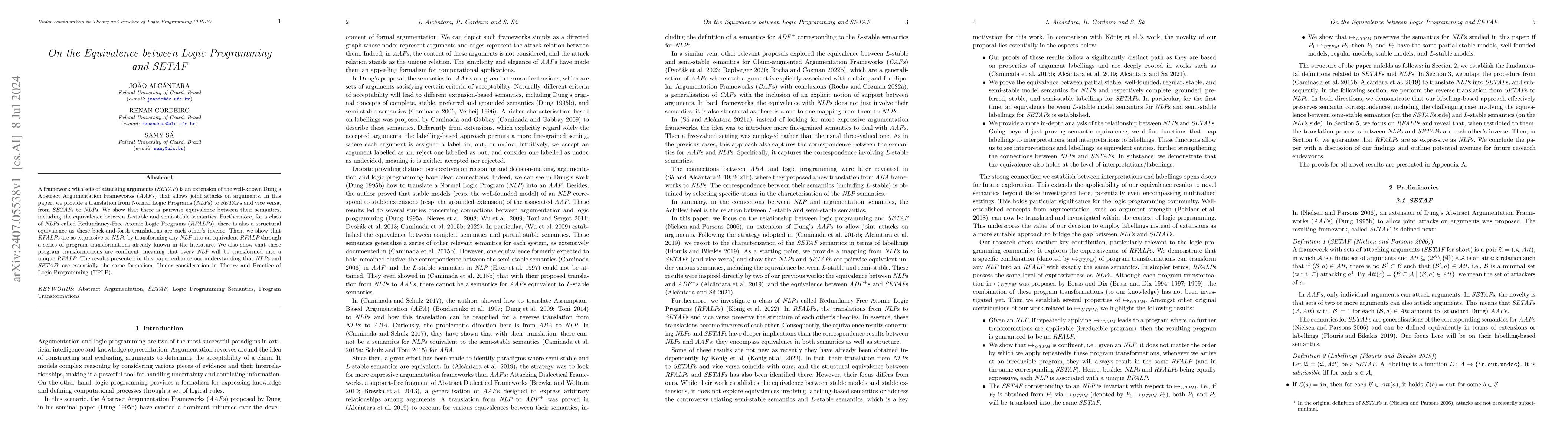 Thumbnail for On the Equivalence between Logic Programming and SETAF