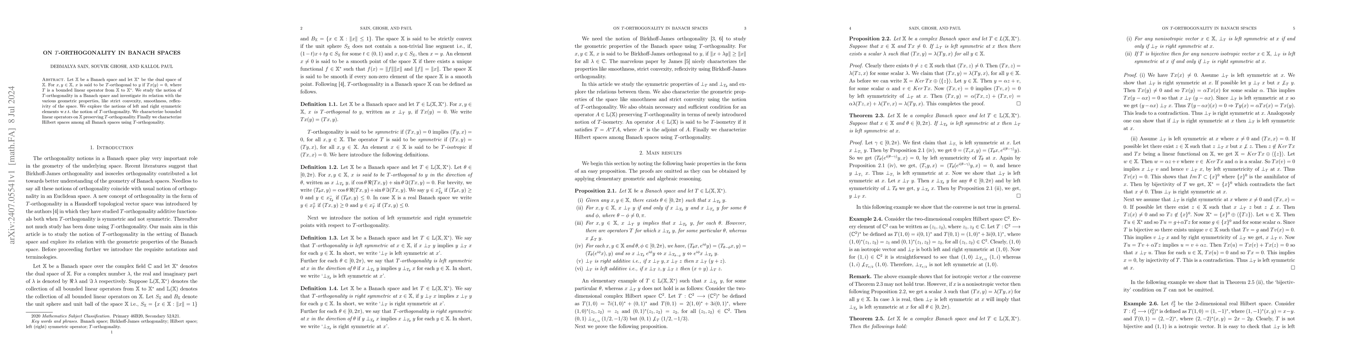 Thumbnail for On T-orthogonality in Banach spaces