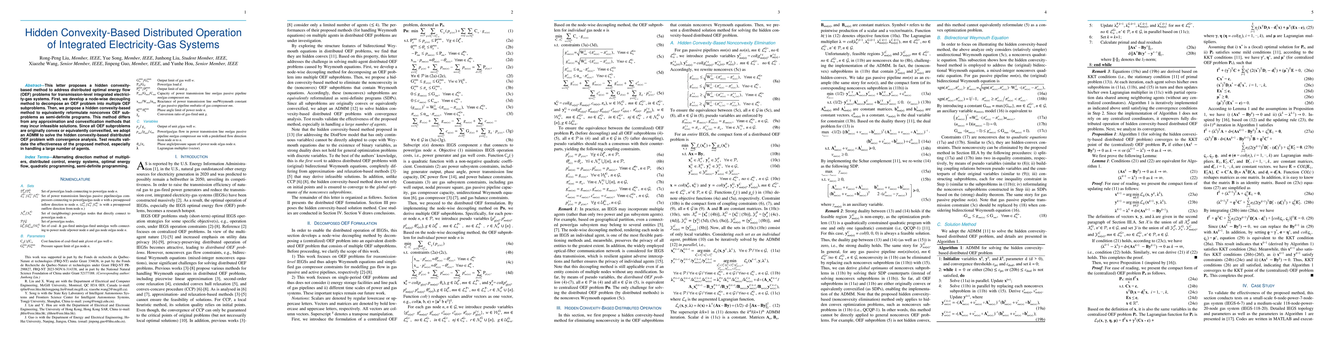 Thumbnail for Hidden Convexity-Based Distributed Operation of Integrated
  Electricity-Gas Systems