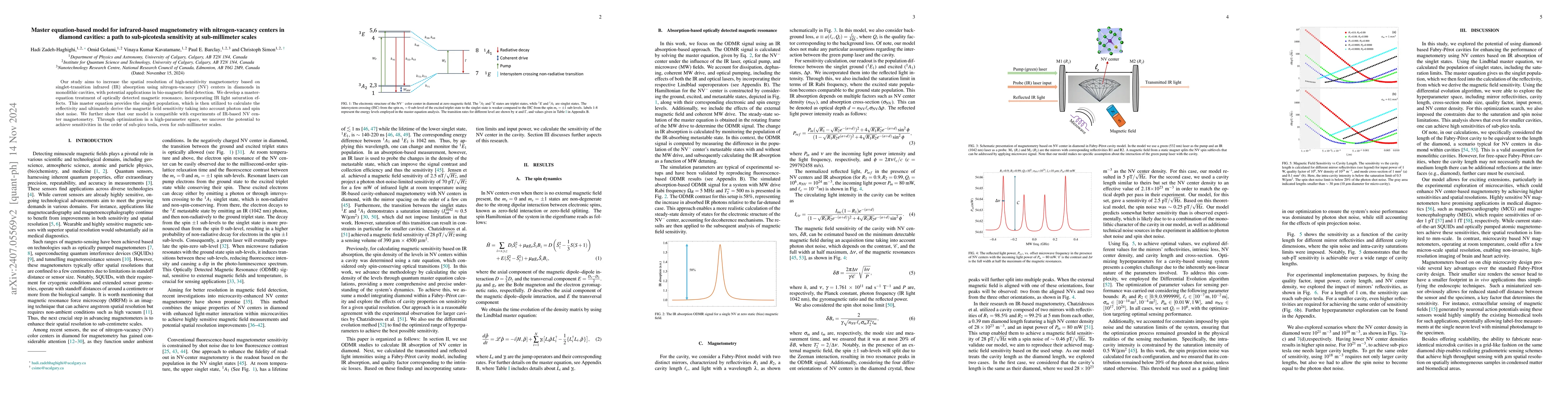 Thumbnail for Master equation-based model for infrared-based magnetometry with
  nitrogen-vacancy centers in diamond cavities: a path to sub-picotesla
  sensitivity at sub-millimeter scales