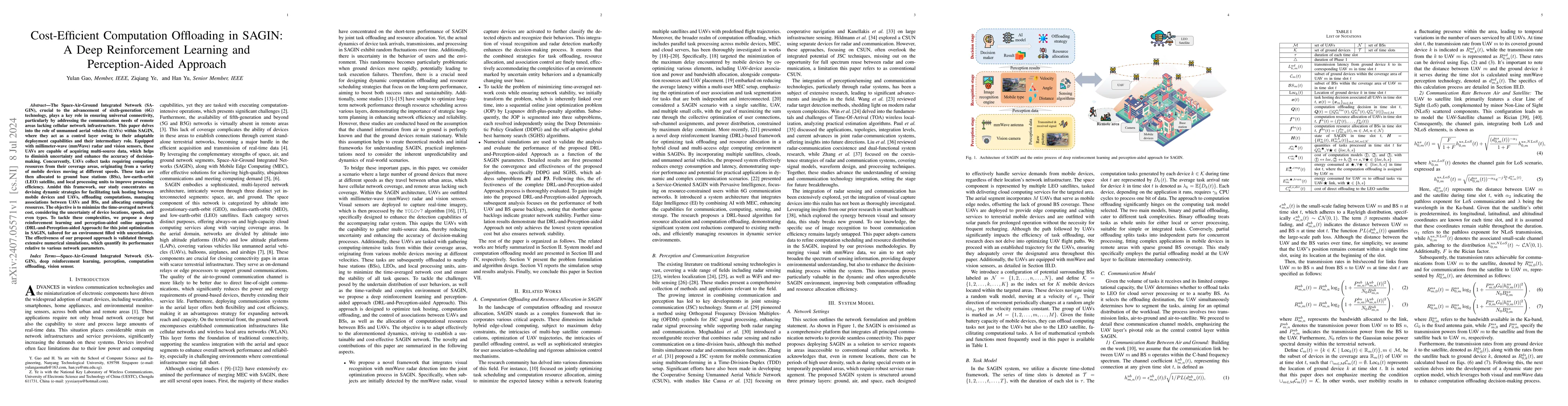Thumbnail for Cost-Efficient Computation Offloading in SAGIN: A Deep Reinforcement
  Learning and Perception-Aided Approach