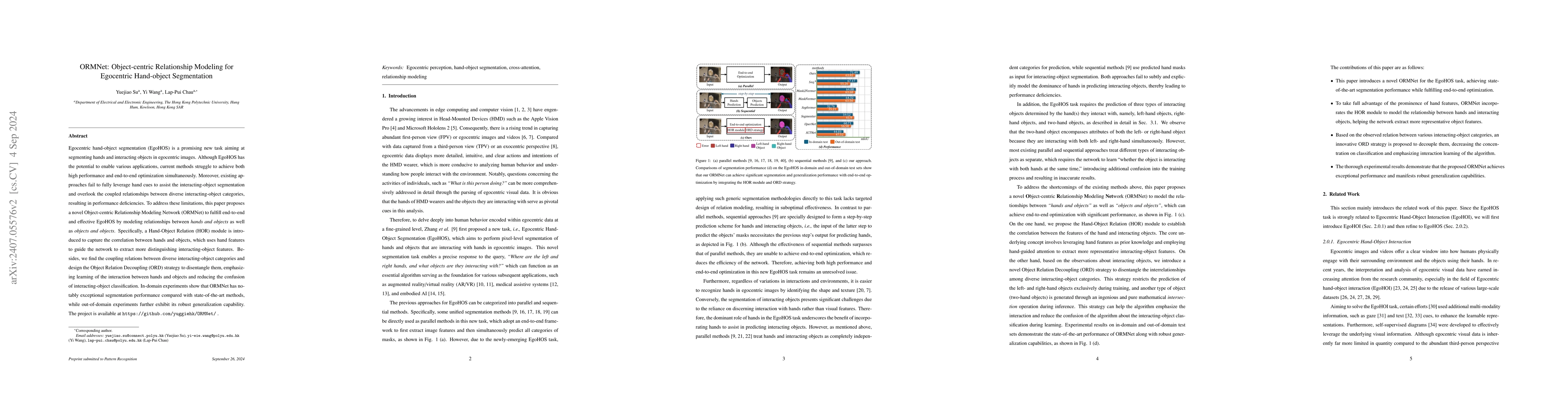 Thumbnail for ORMNet: Object-centric Relationship Modeling for Egocentric Hand-object
  Segmentation