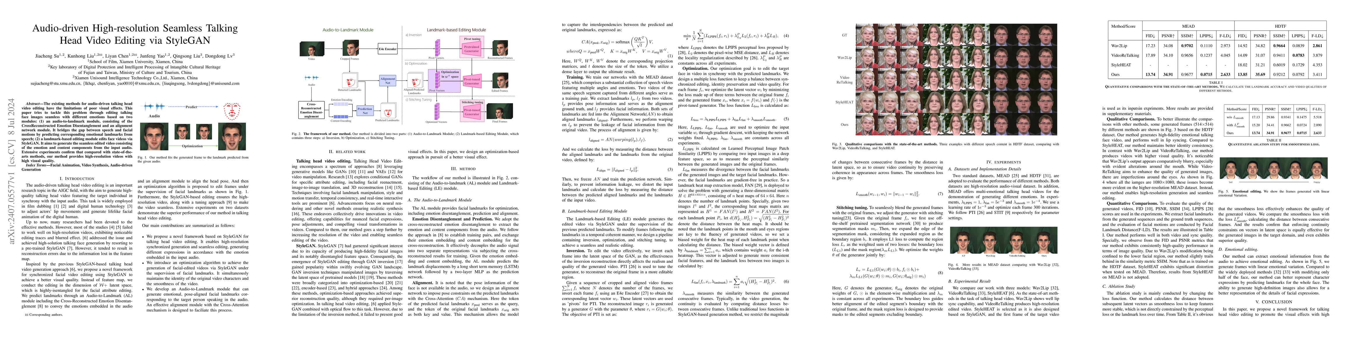 Thumbnail for Audio-driven High-resolution Seamless Talking Head Video Editing via
  StyleGAN