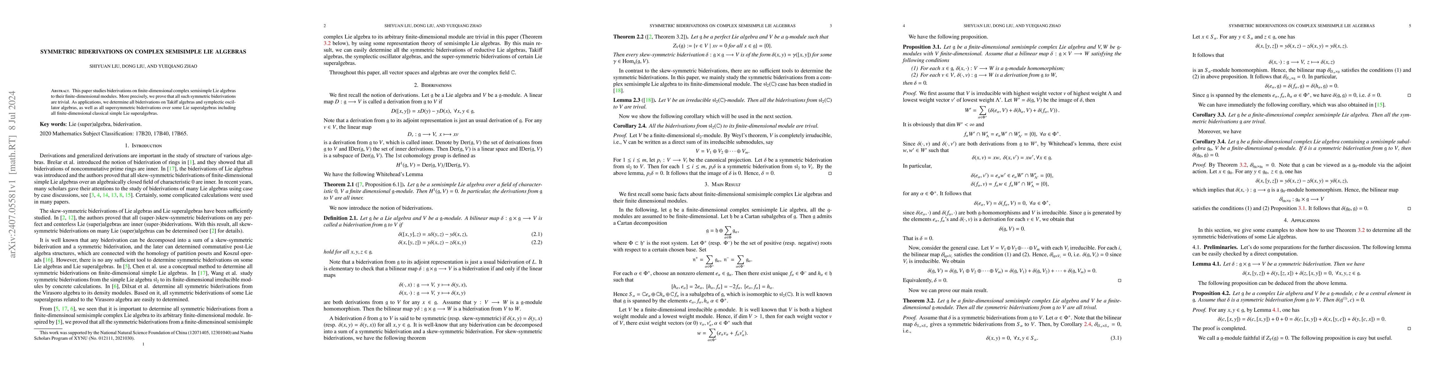 Thumbnail for Symmetric Biderivations on Complex Semisimple Lie Algebras