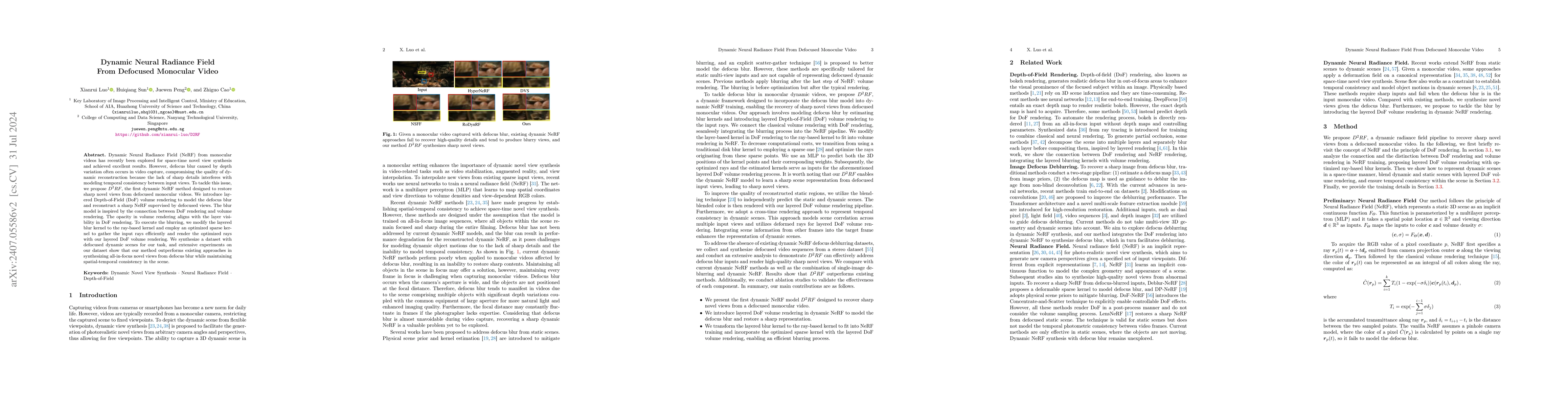 Thumbnail for Dynamic Neural Radiance Field From Defocused Monocular Video