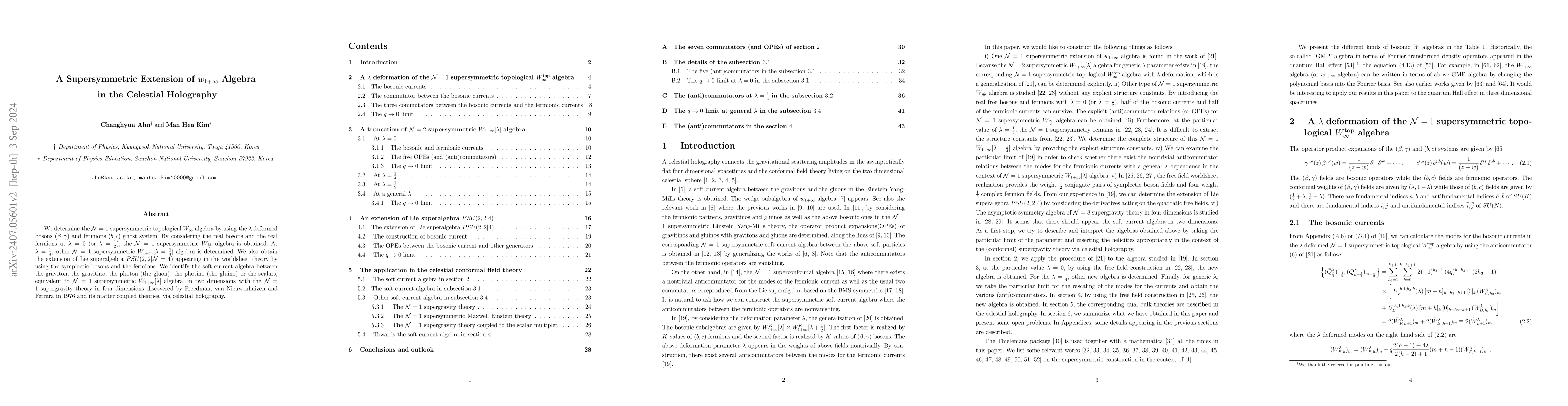 Thumbnail for A Supersymmetric Extension of $w_{1+\infty}$ Algebra in the Celestial
  Holography