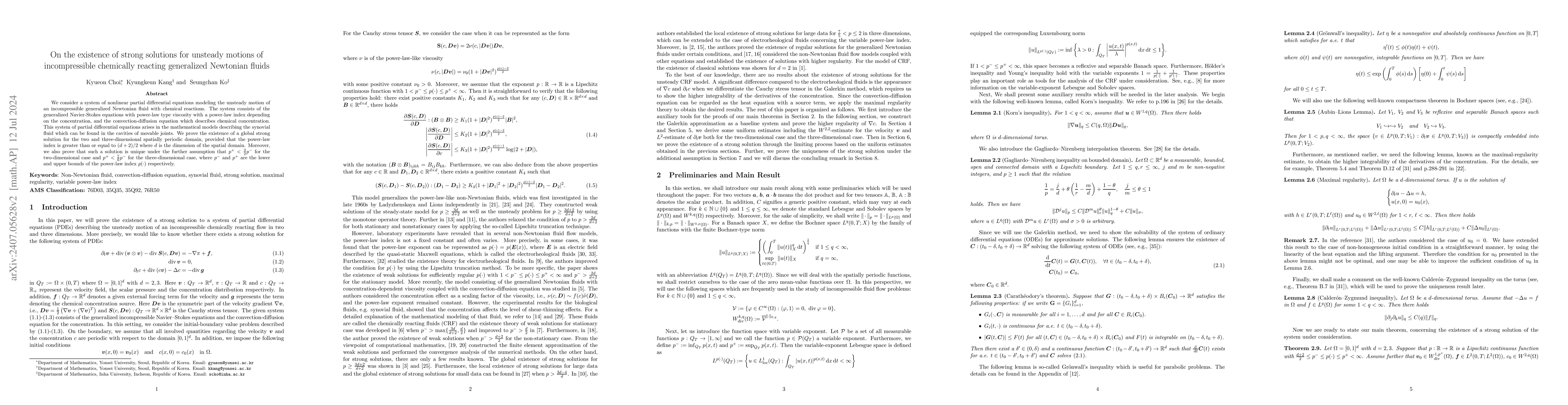 Thumbnail for On the existence of strong solutions for unsteady motions of
  incompressible chemically reacting generalized Newtonian fluids
