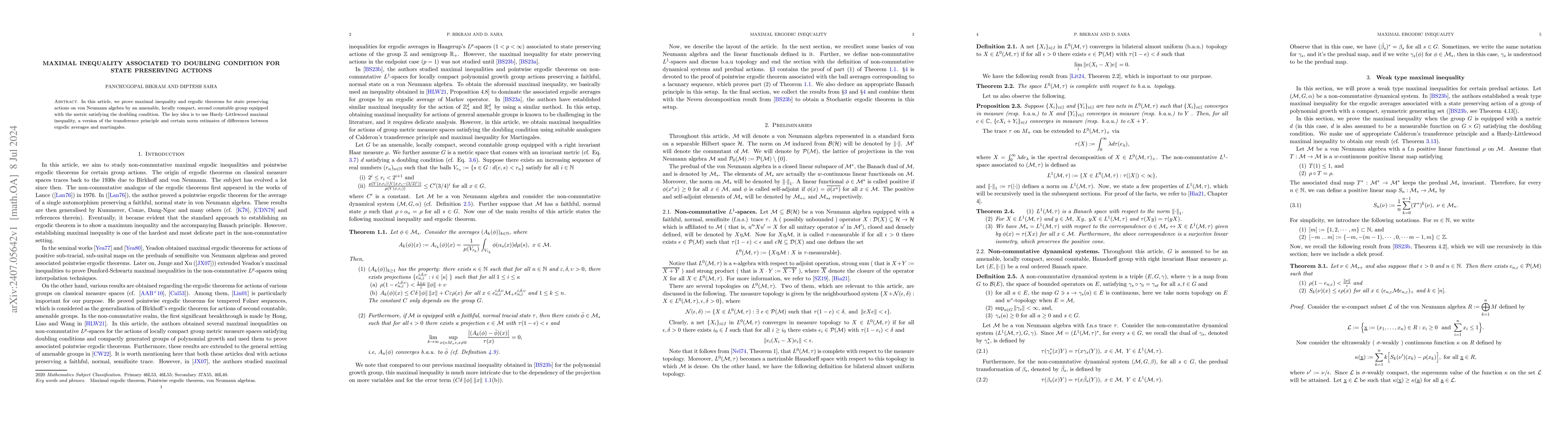 Thumbnail for Maximal Inequality Associated to Doubling Condition for State Preserving
  Actions
