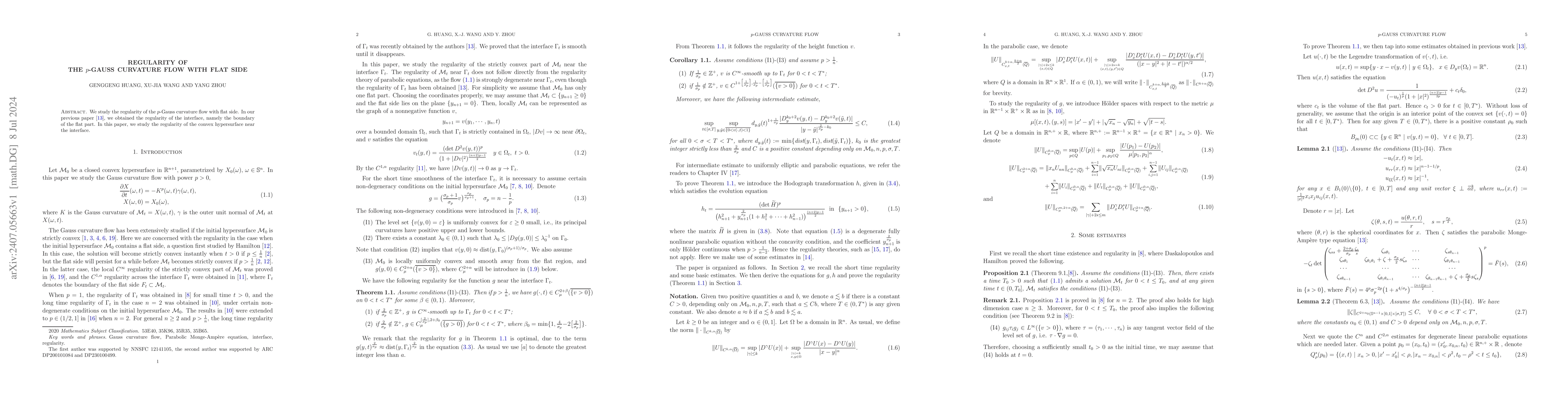 Thumbnail for Regularity of the $p$-Gauss curvature flow with flat side