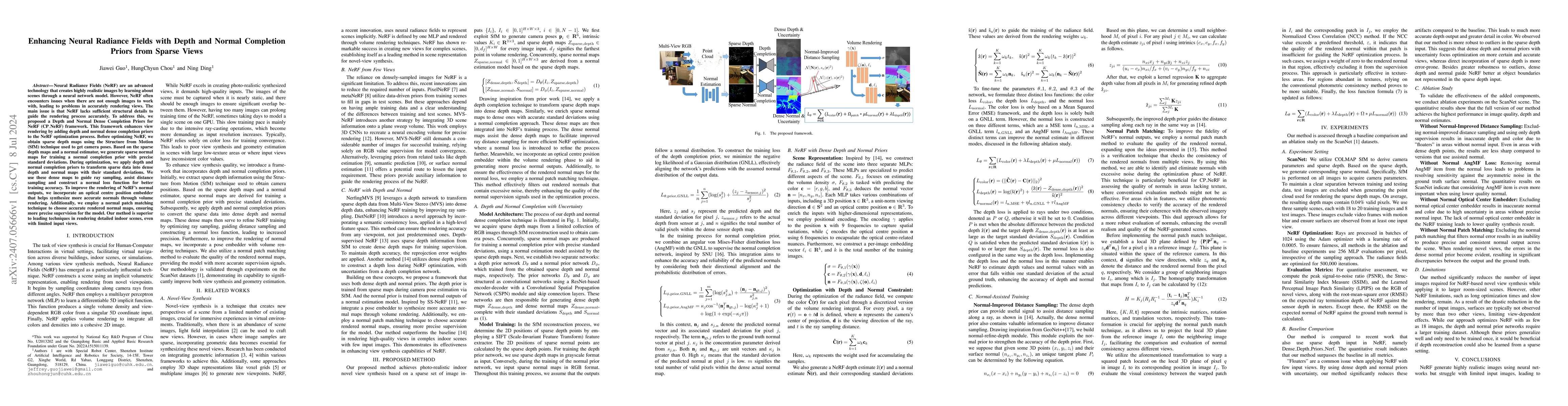 Thumbnail for Enhancing Neural Radiance Fields with Depth and Normal Completion Priors
  from Sparse Views