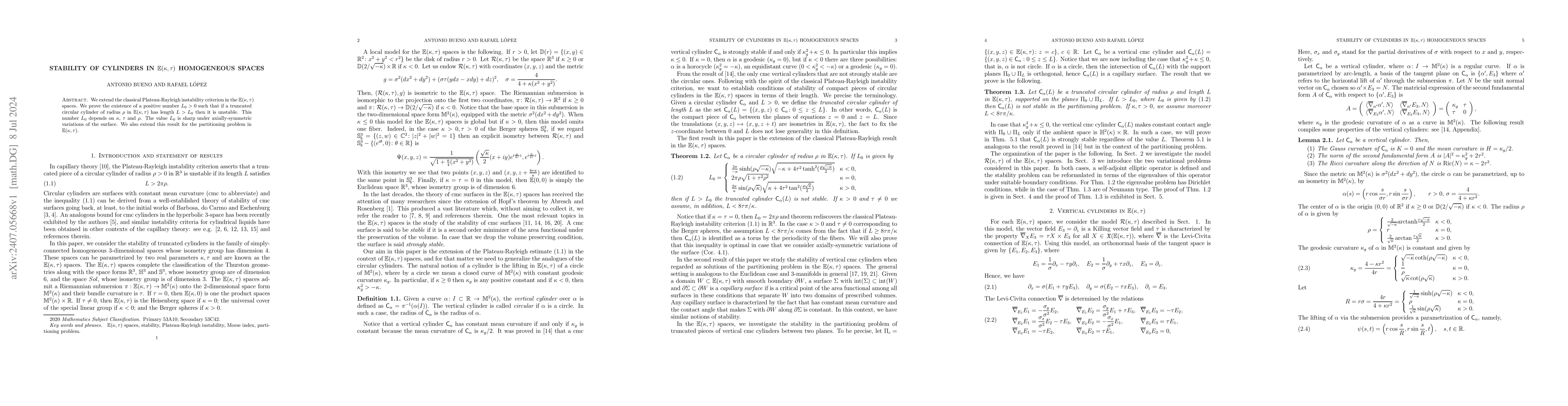 Thumbnail for Stability of cylinders in $\mathbb{E}(κ,τ)$ homogeneous spaces