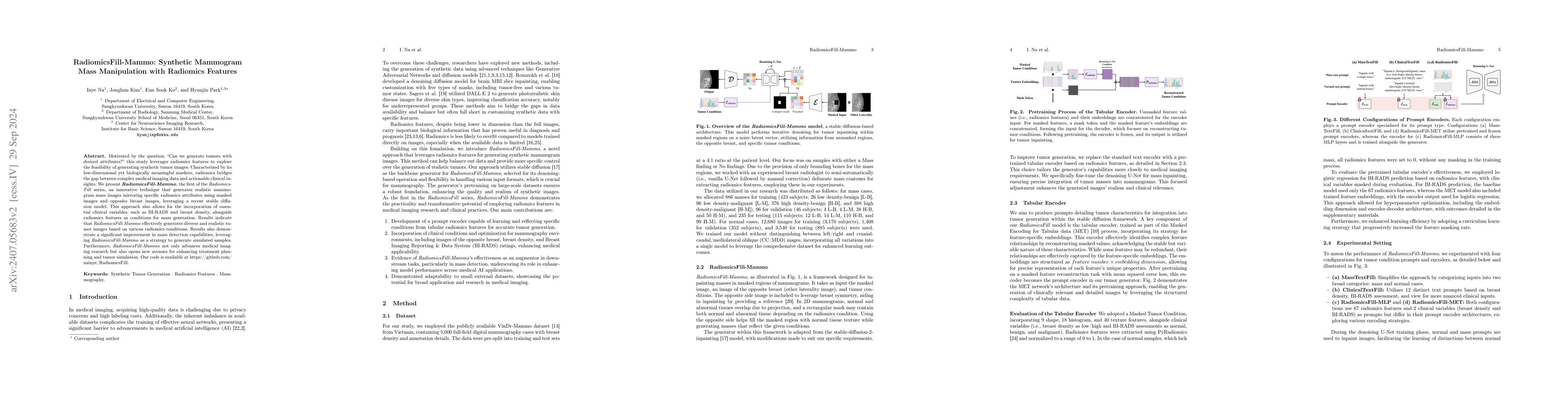 Thumbnail for RadiomicsFill-Mammo: Synthetic Mammogram Mass Manipulation with
  Radiomics Features