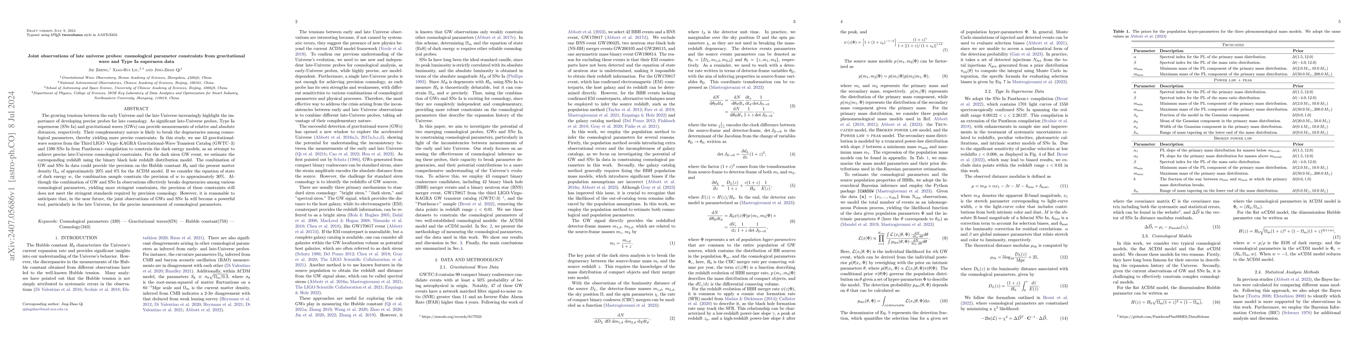 Thumbnail for Joint observations of late universe probes: cosmological parameter
  constraints from gravitational wave and Type Ia supernova data