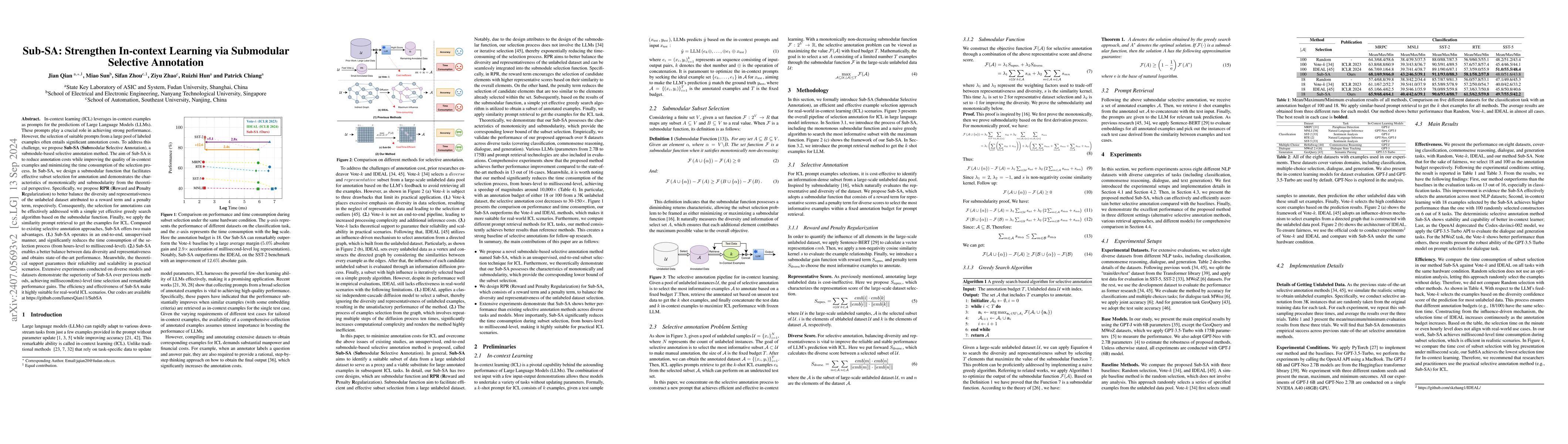 Thumbnail for Sub-SA: Strengthen In-context Learning via Submodular Selective
  Annotation