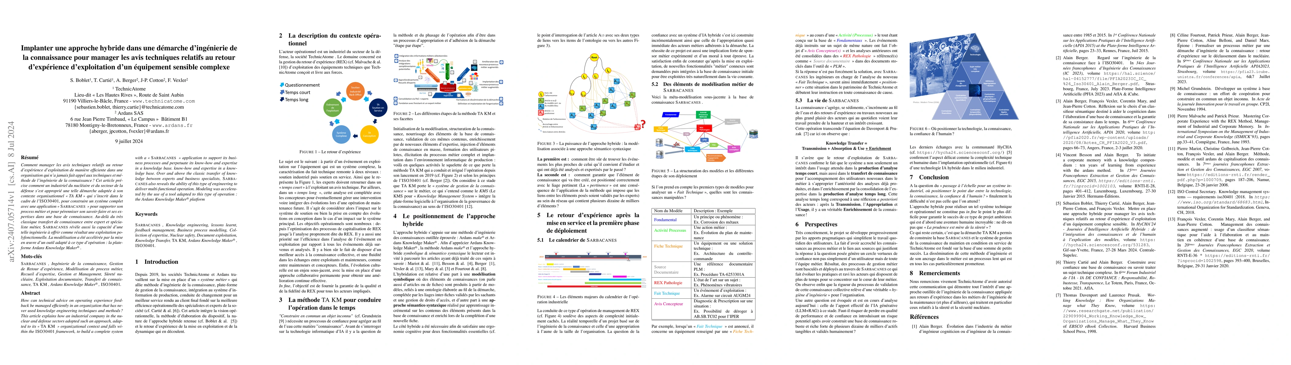 Thumbnail for Implementing a hybrid approach in a knowledge engineering process to
  manage technical advice relating to feedback from the operation of complex
  sensitive equipment