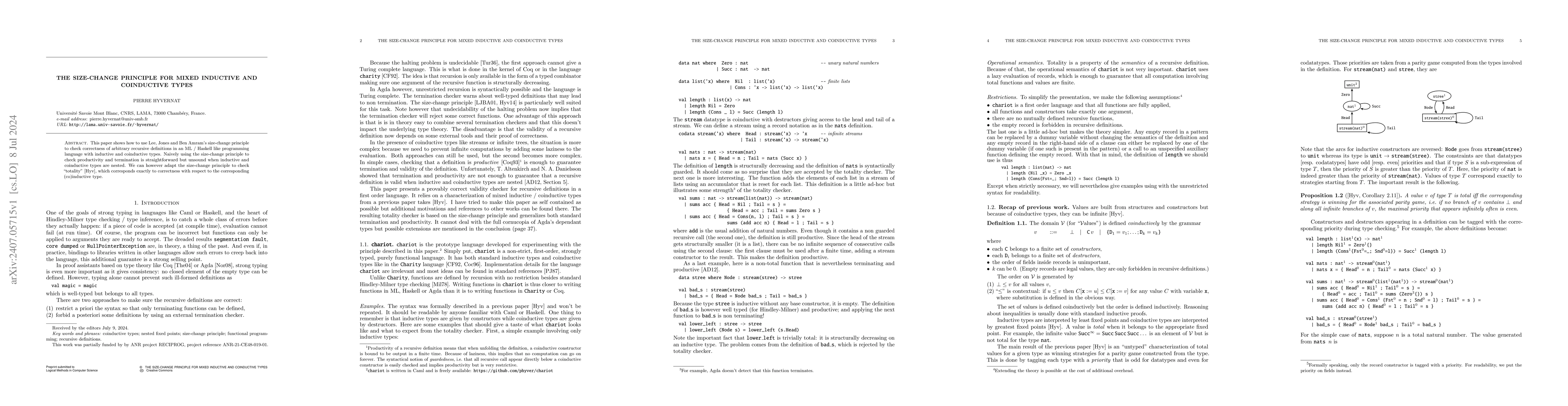 Thumbnail for The Size-Change Principle for Mixed Inductive and Coinductive types