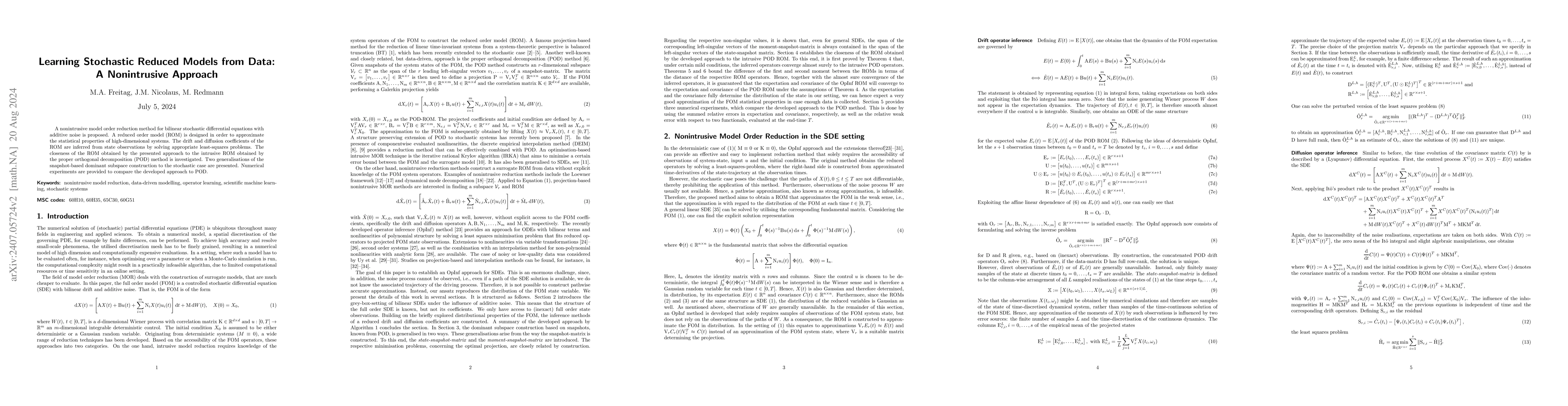 Thumbnail for Learning Stochastic Reduced Models from Data: A Nonintrusive Approach