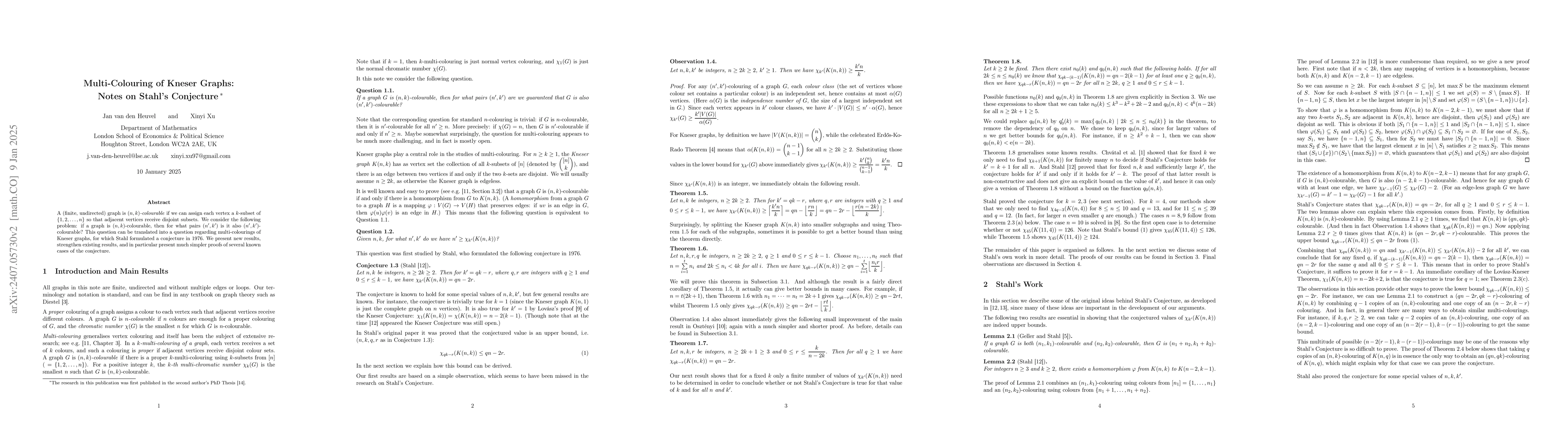 Thumbnail for Multi-Colouring of Kneser Graphs: Notes on Stahl's Conjecture
