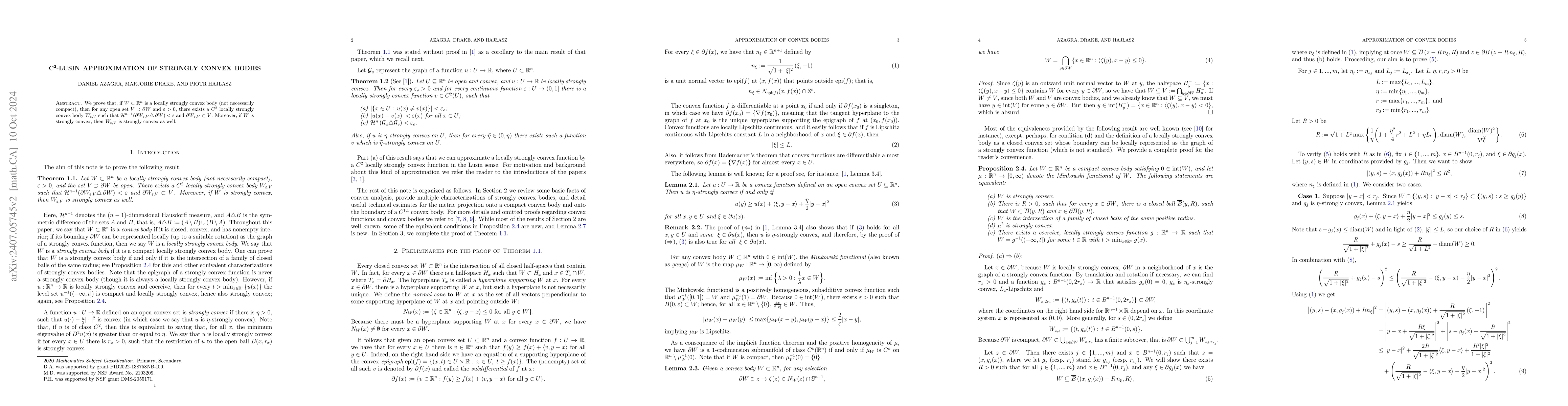 Thumbnail for $\mathbf{C^2}$-Lusin approximation of strongly convex bodies