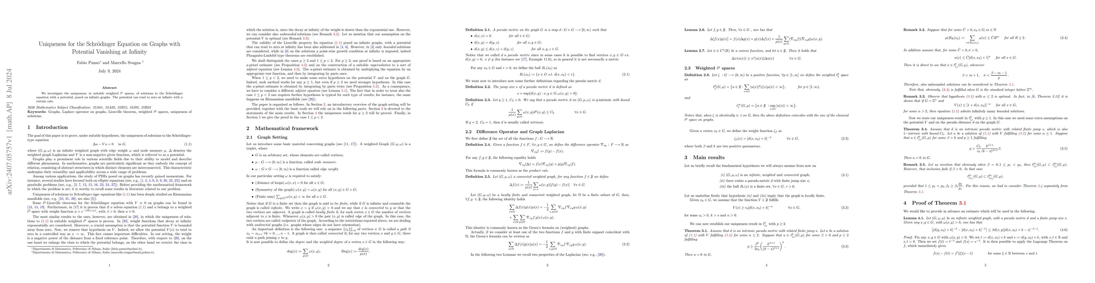 Thumbnail for Uniqueness for the Schrödinger Equation on Graphs with Potential
  Vanishing at Infinity