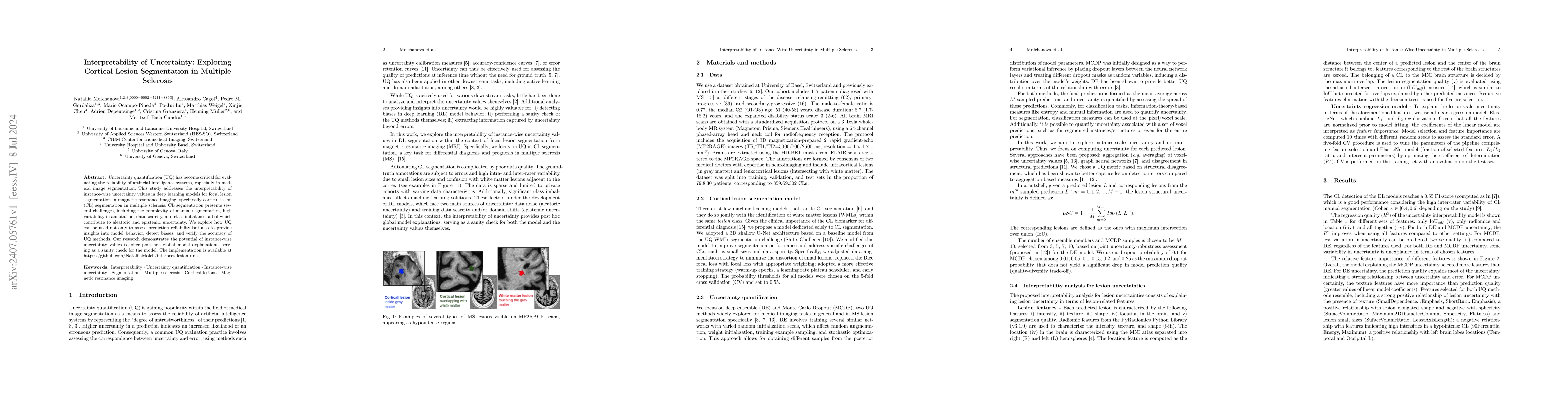 Thumbnail for Interpretability of Uncertainty: Exploring Cortical Lesion Segmentation
  in Multiple Sclerosis
